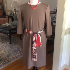 Zara basic brown/tan Fall dress with scarf tie